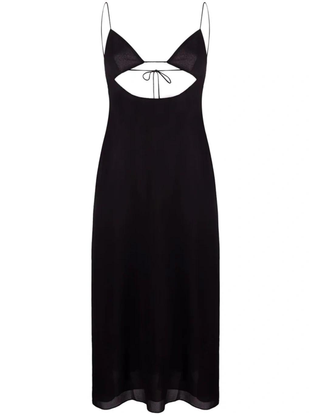 Open-back Cutout Crepe De Chine Midi Dress In Noir Product Image