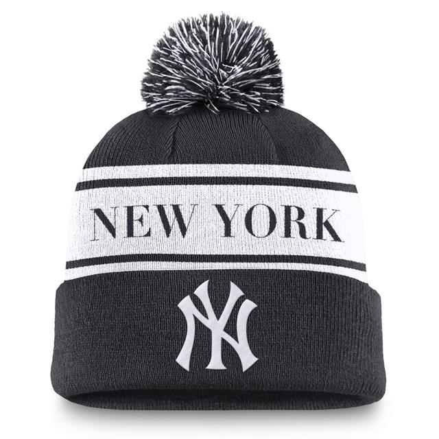 Mens Nike New York Yankees Team Stripe Peak Cuffed Knit Hat with Pom, Blue Product Image