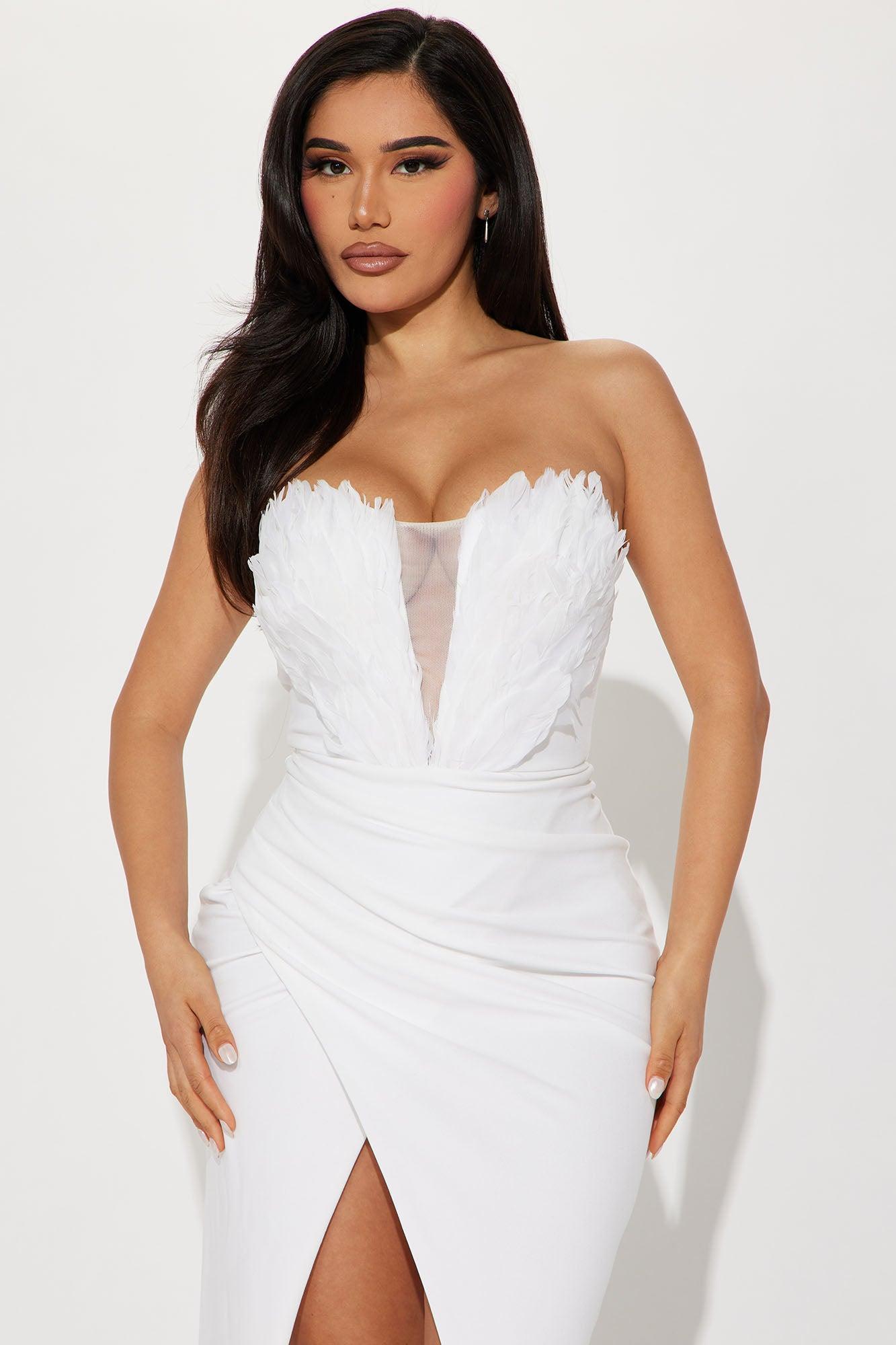 Savina Feather Maxi Dress - Ivory Product Image