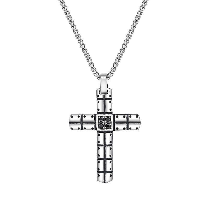 LYNX Stainless Steel Cross Pendant Cubic Zirconia Black Ion-Plated 24 Mens Necklace, Two Tone Product Image