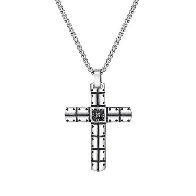 LYNX Stainless Steel Cross Pendant Cubic Zirconia Black Ion-Plated 24 Mens Necklace, Two Tone Product Image