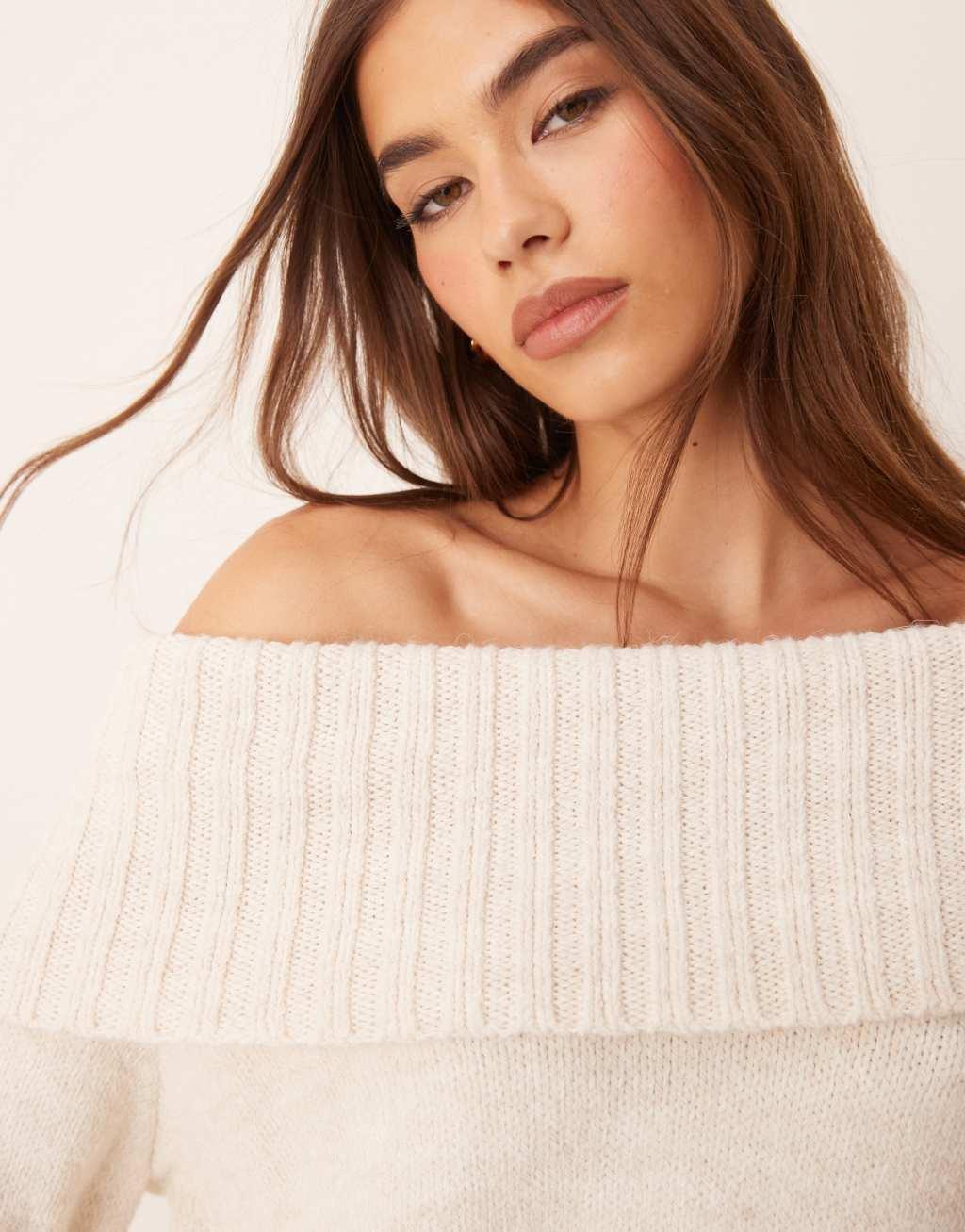 ASOS DESIGN off the shoulder sweater in cream Product Image