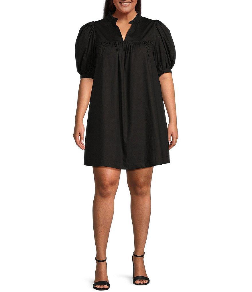 Sugarlips Plus Size V-Neck Short Puffed Sleeve Mini Dress Product Image