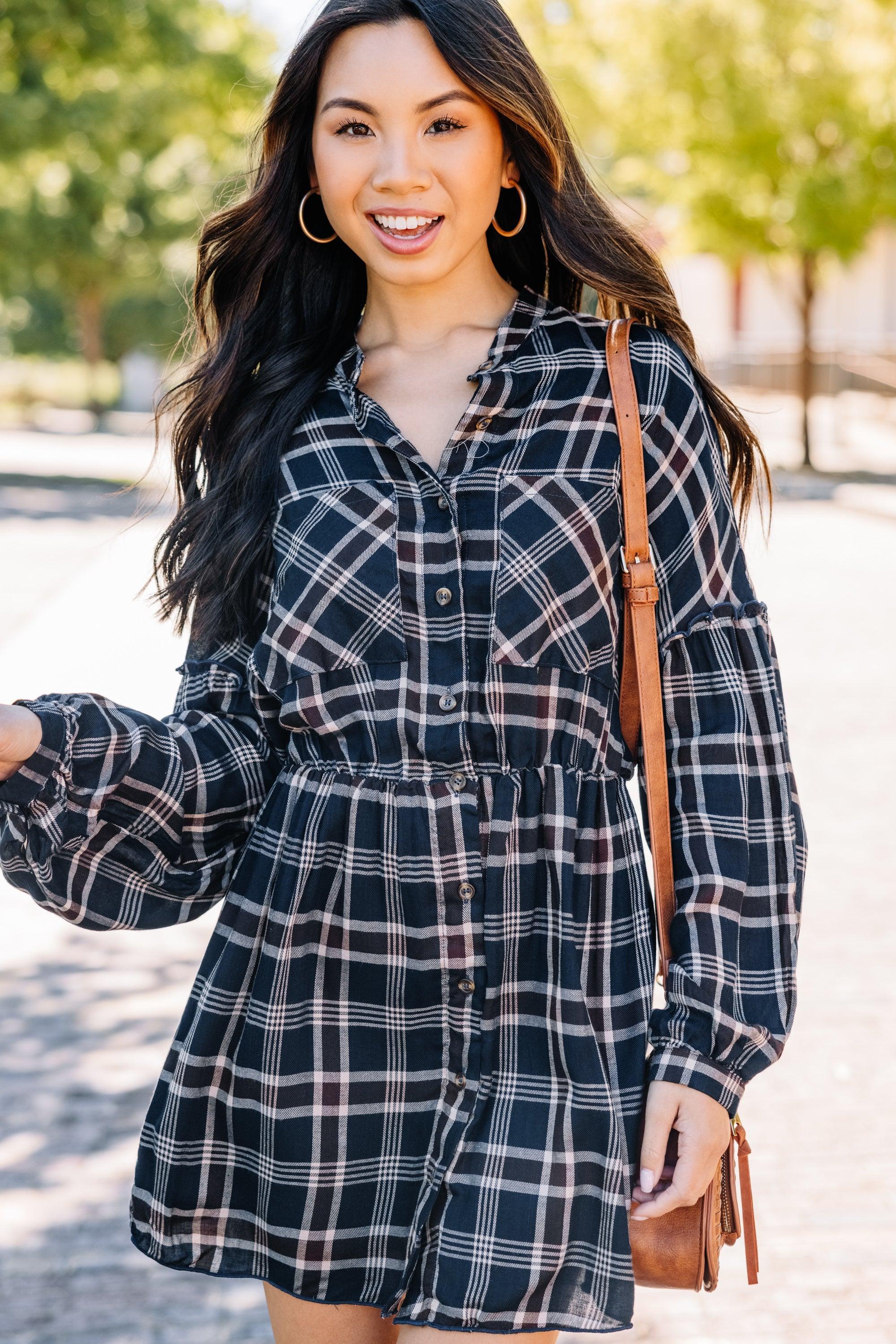 Fall Experiences Navy Blue Plaid Dress Female Product Image