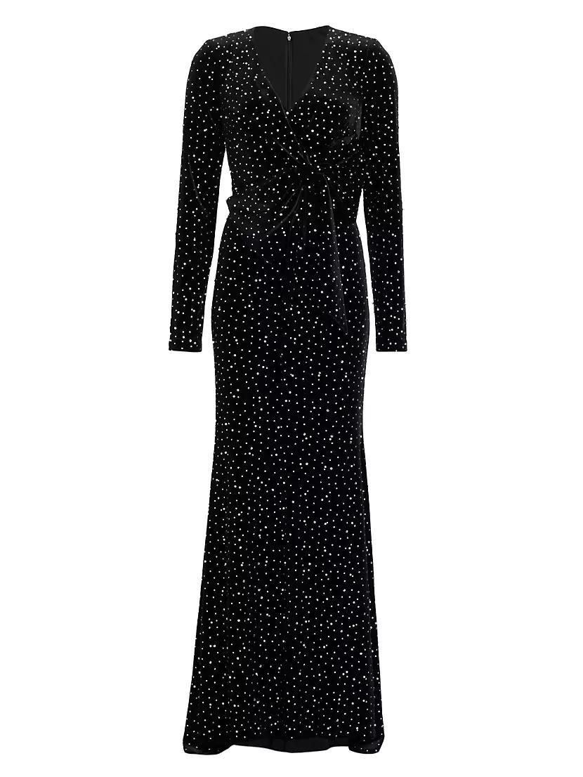 Faux-Pearl-Embellished Velvet Maxi Dress Product Image