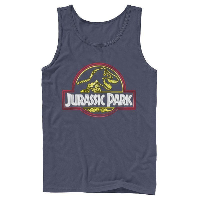 Mens Jurassic Park Neon Sign Fossil Logo Tank Top Blue Product Image