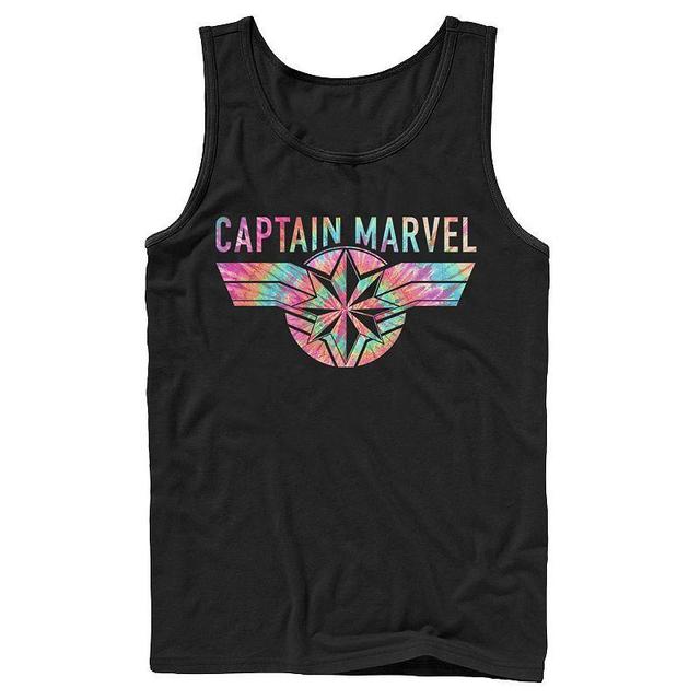 Mens Marvel Captain Marvel Logo Banner Tie Dye Colors Tank Black Product Image