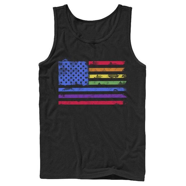 Mens American Rainbow Flag Watercolor Pride Tank Black Product Image