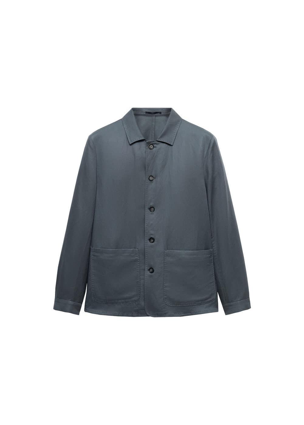 MANGO MAN - Lyocell linen overshirt with pockets petrol blueMen Product Image