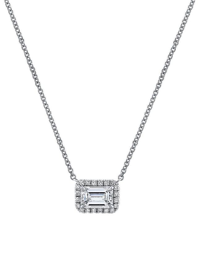 Womens 18K White Gold & 0.52 TCW Diamond Halo Pendant Necklace Product Image