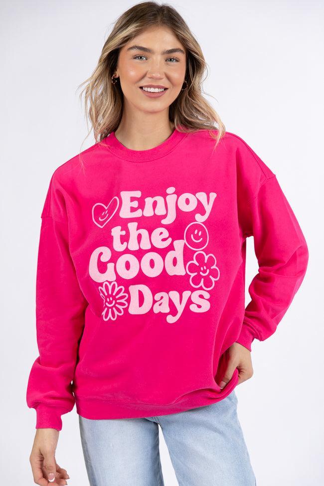 Enjoy Good Days Hot Pink Oversized Graphic Sweatshirt Product Image