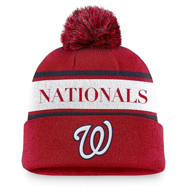 Mens Nike Washington Nationals Team Stripe Peak Cuffed Knit Hat with Pom Product Image