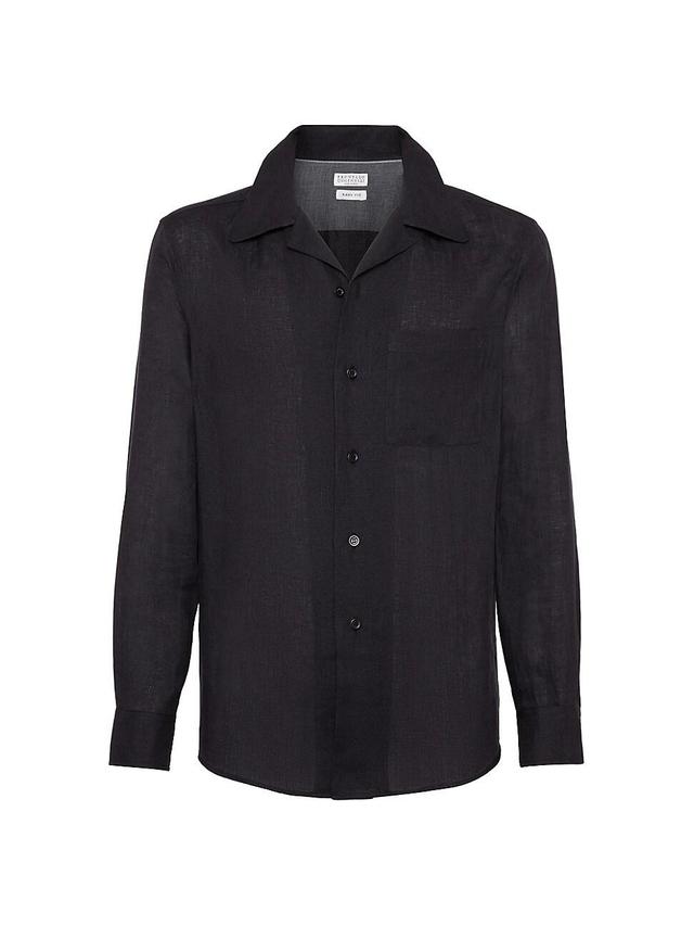 Mens Linen Easy Fit Shirt With Camp Collar And Chest Pocket Product Image