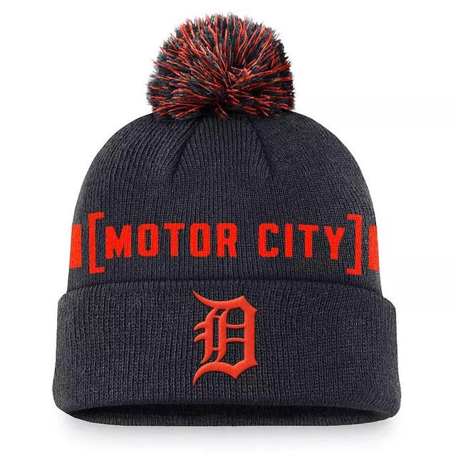 Mens Nike Detroit Tigers Hometown Peak Cuffed Knit Hat with Pom, Blue Product Image