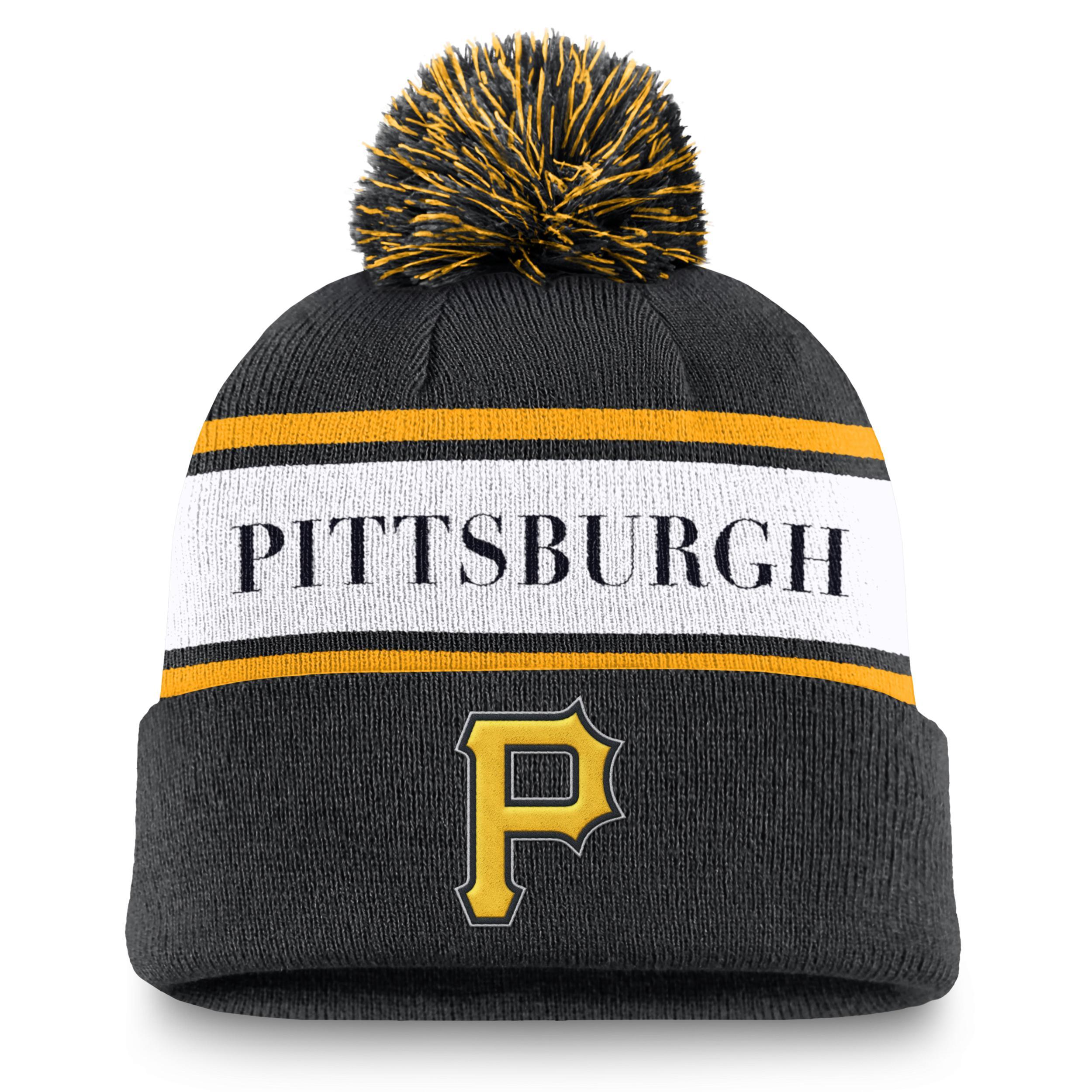 Mens Nike Pittsburgh Pirates Team Stripe Peak Cuffed Knit Hat with Pom Product Image