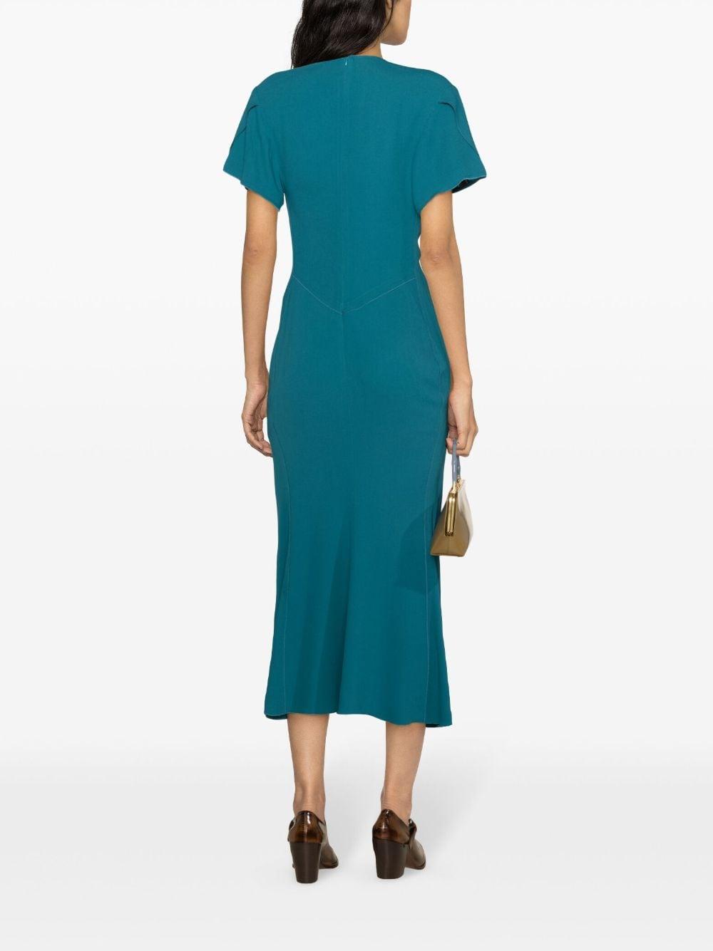 Draping-detailed Flared Midi Dress In Green Product Image