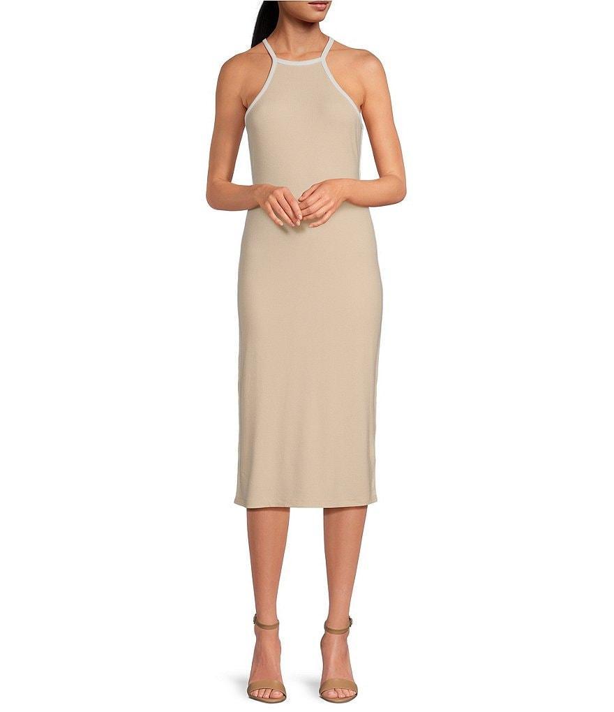 Gianni Bini Kinsley Span Knit Ribbed Cutout Halter Neck Midi Sheath Dress Product Image