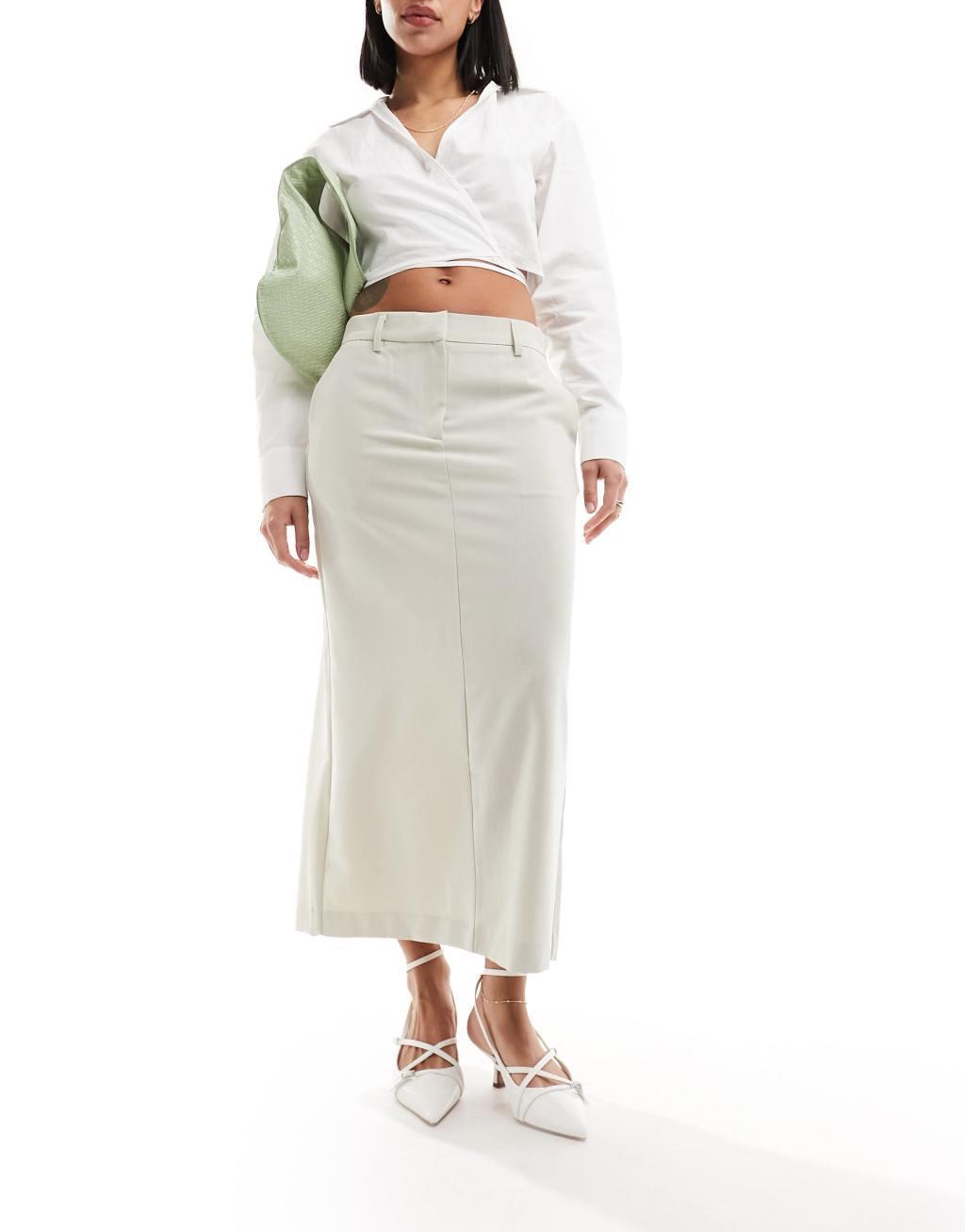 Vero Moda maxi skirt with slit back in stone Product Image