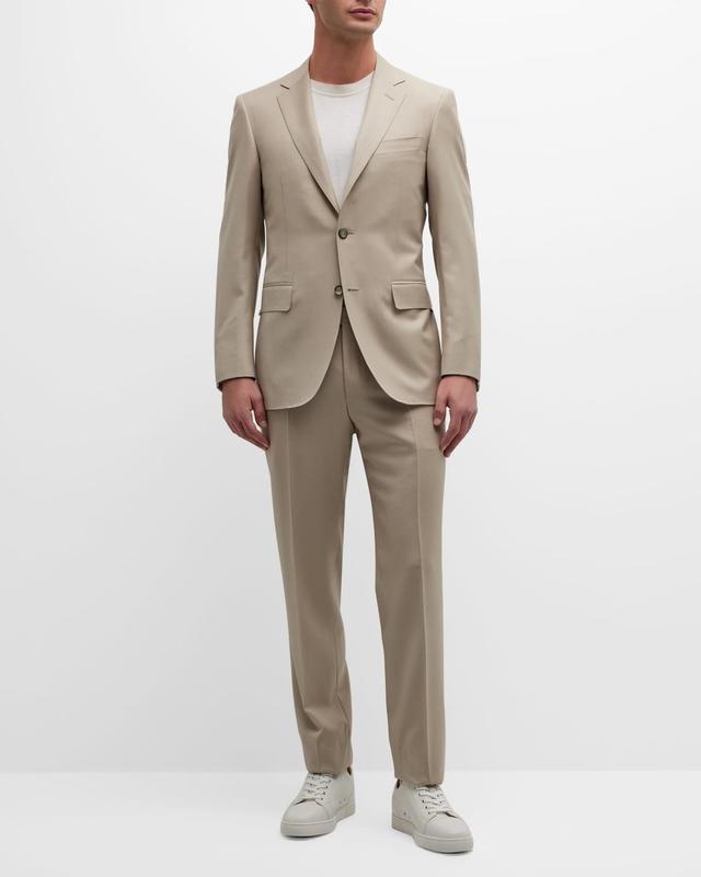 Canali Men's Solid Wool Twill Suit - Size: 52L EU (41L US) - TAN Product Image