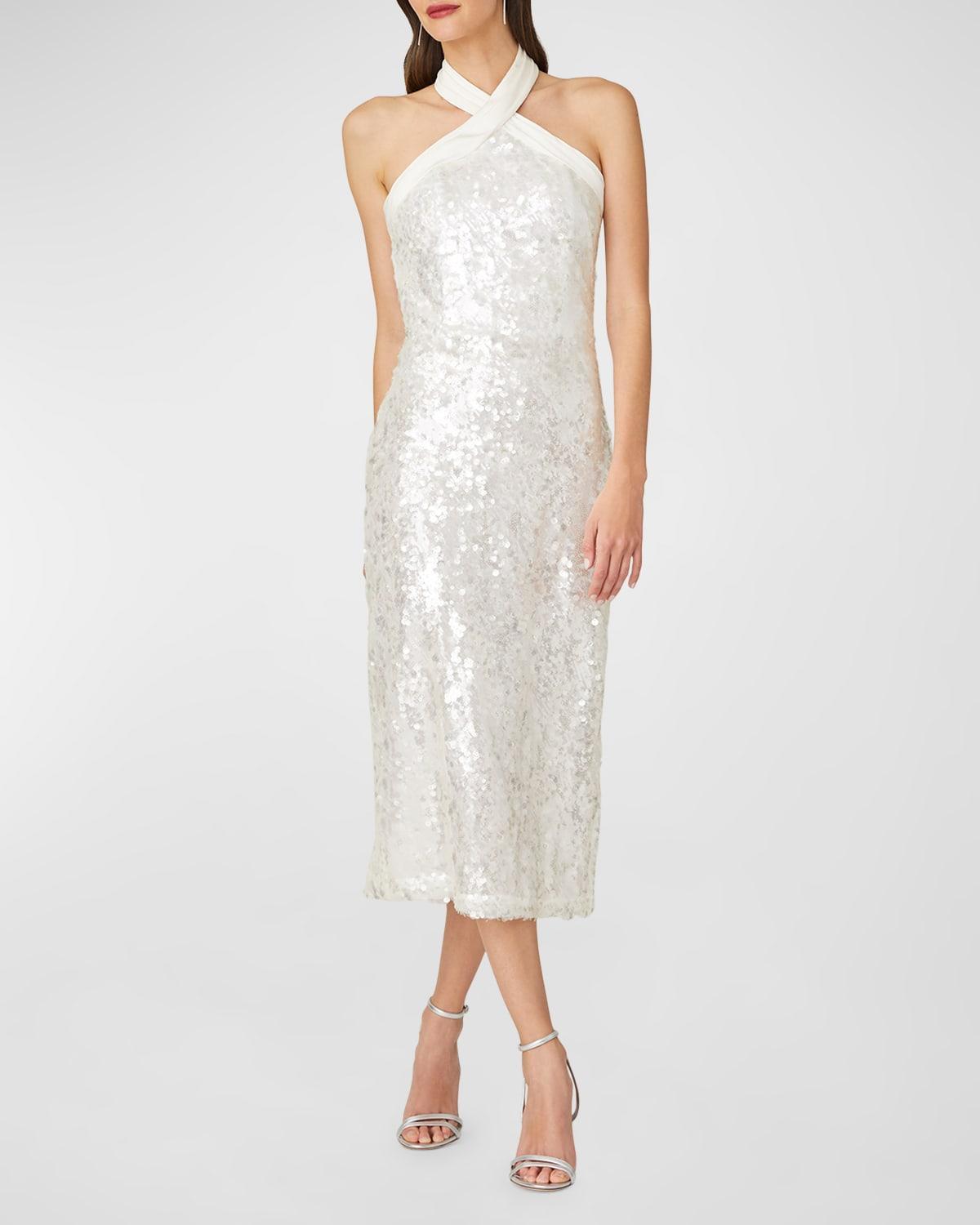 Sleeveless Sequin Halter Midi Dress Product Image