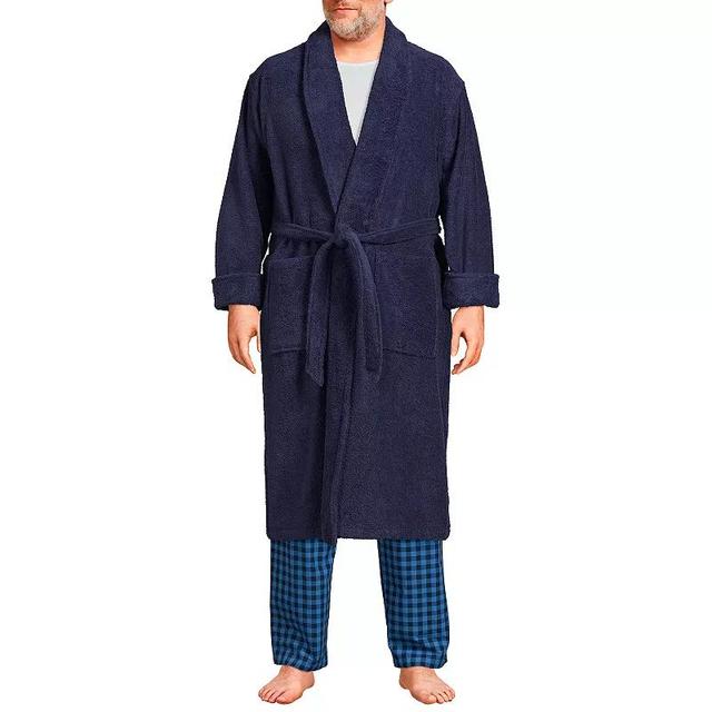 Mens Lands End Turkish Terry Calf-Length Robe Deep Blue Product Image