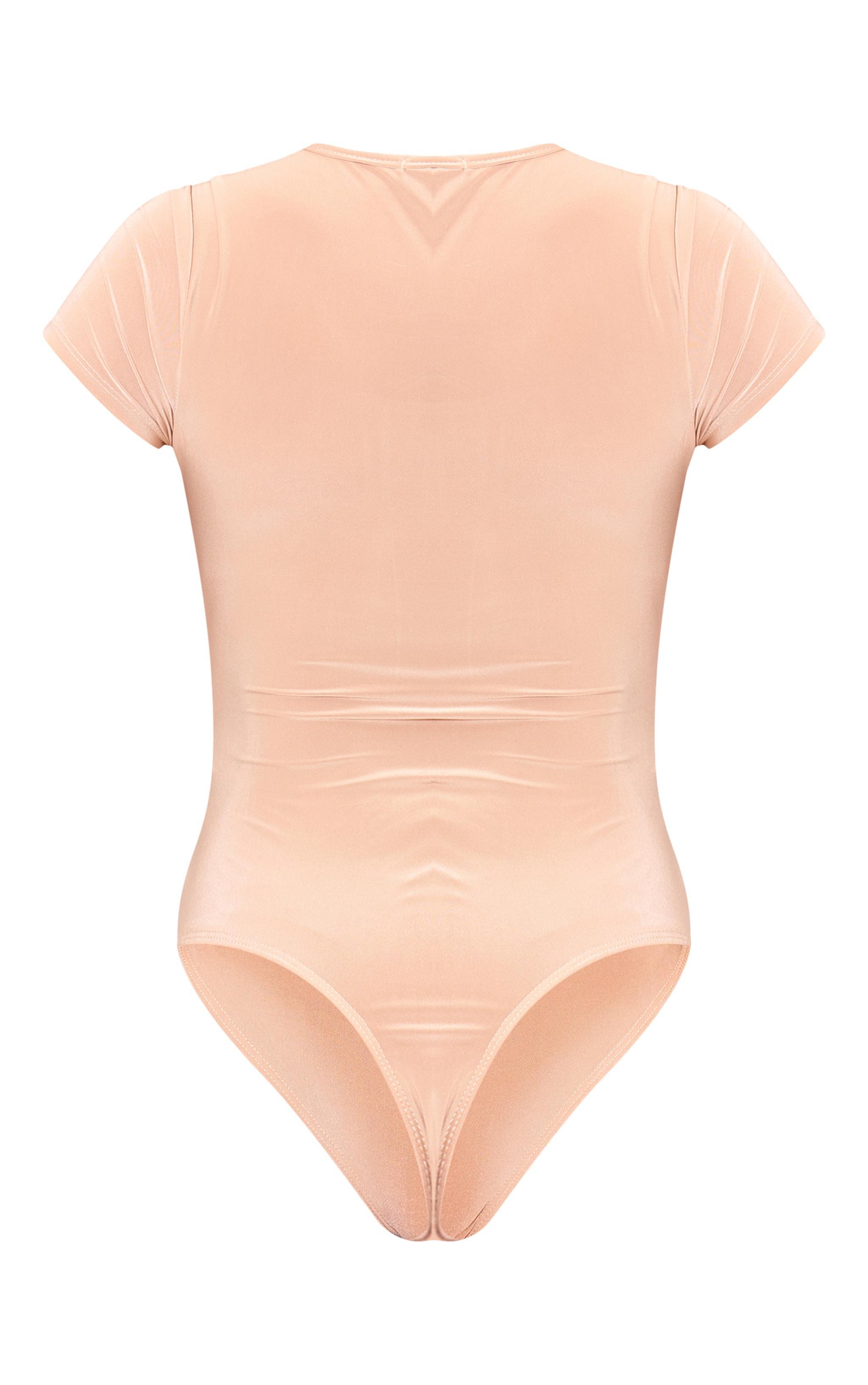 Stone Slinky Tie Front Cut Out Bodysuit Product Image