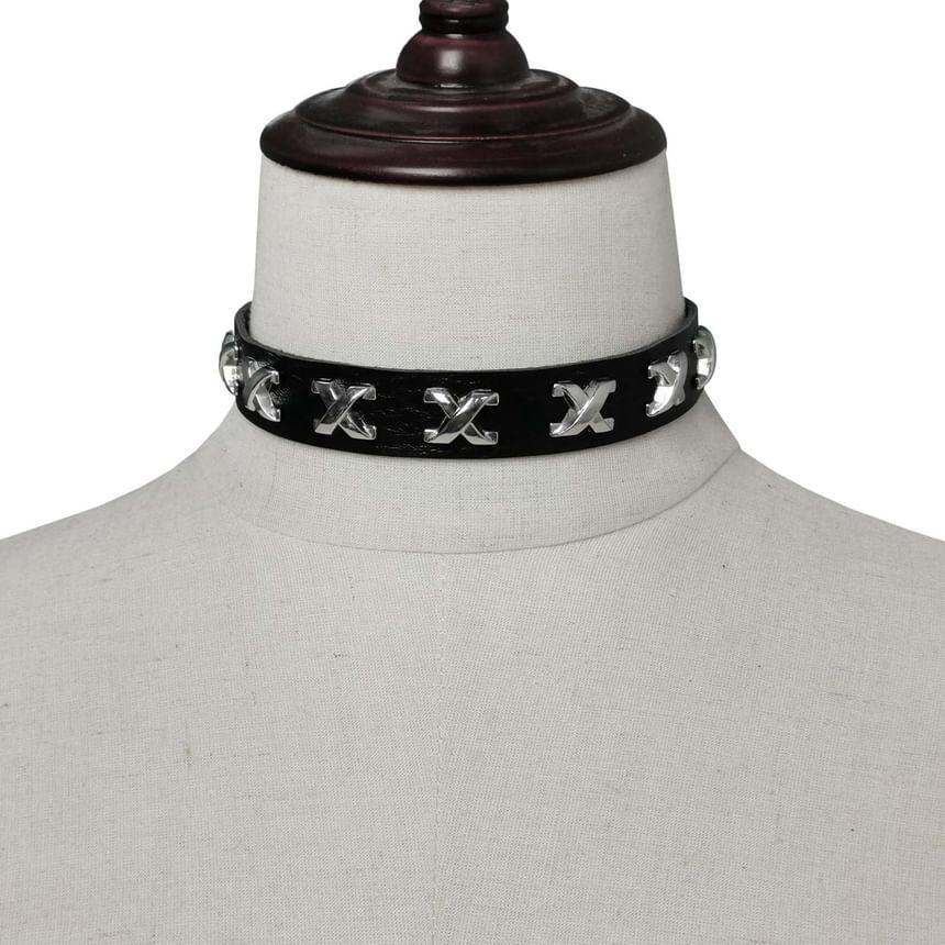 Lettering Faux Leather Choker Product Image