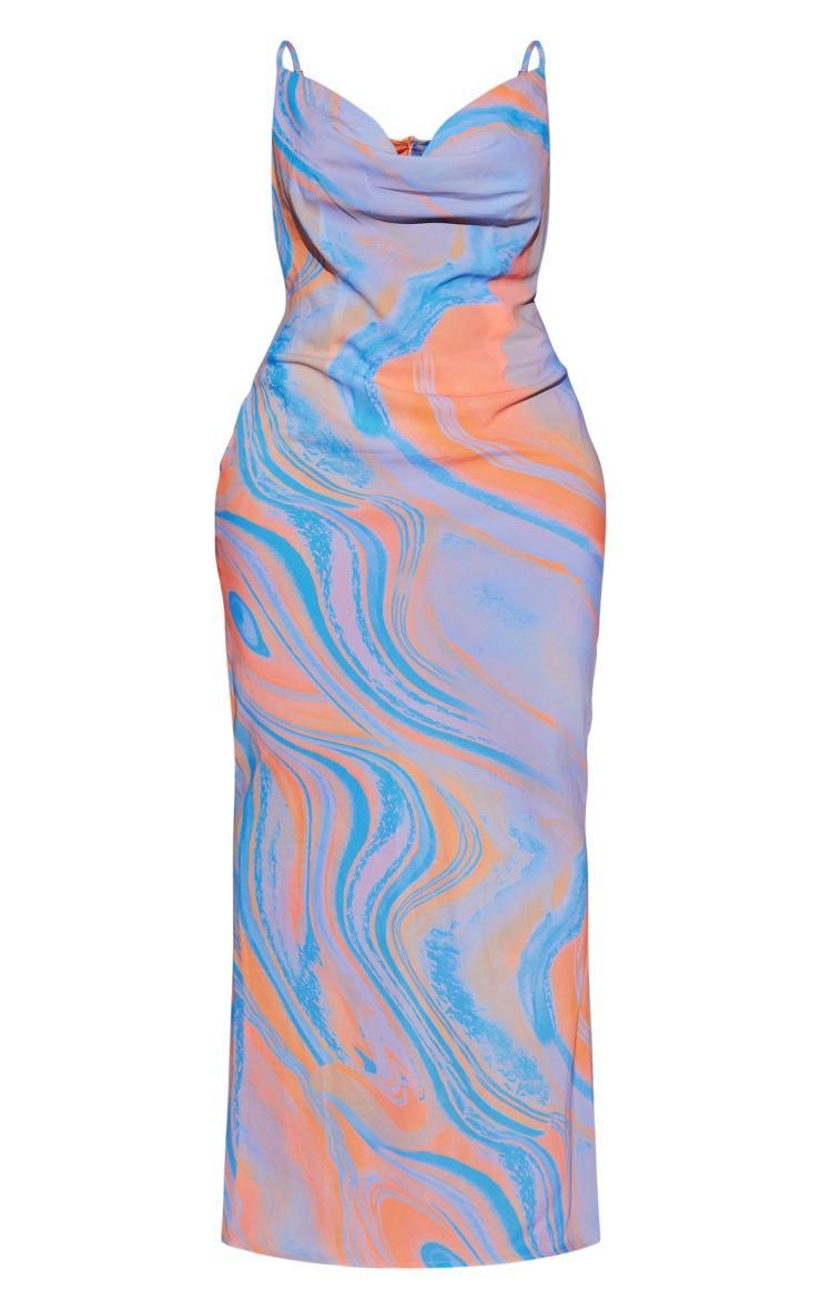 Shape Blue Printed Woven Cowl Neck Maxi Dress Product Image