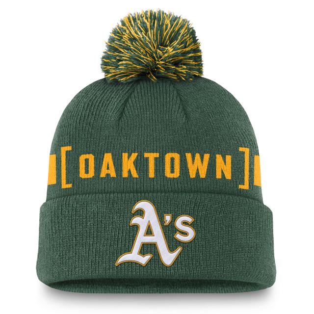 Nike Mens Green Oakland Athletics Hometown Peak Cuffed Knit Hat with Pom Product Image