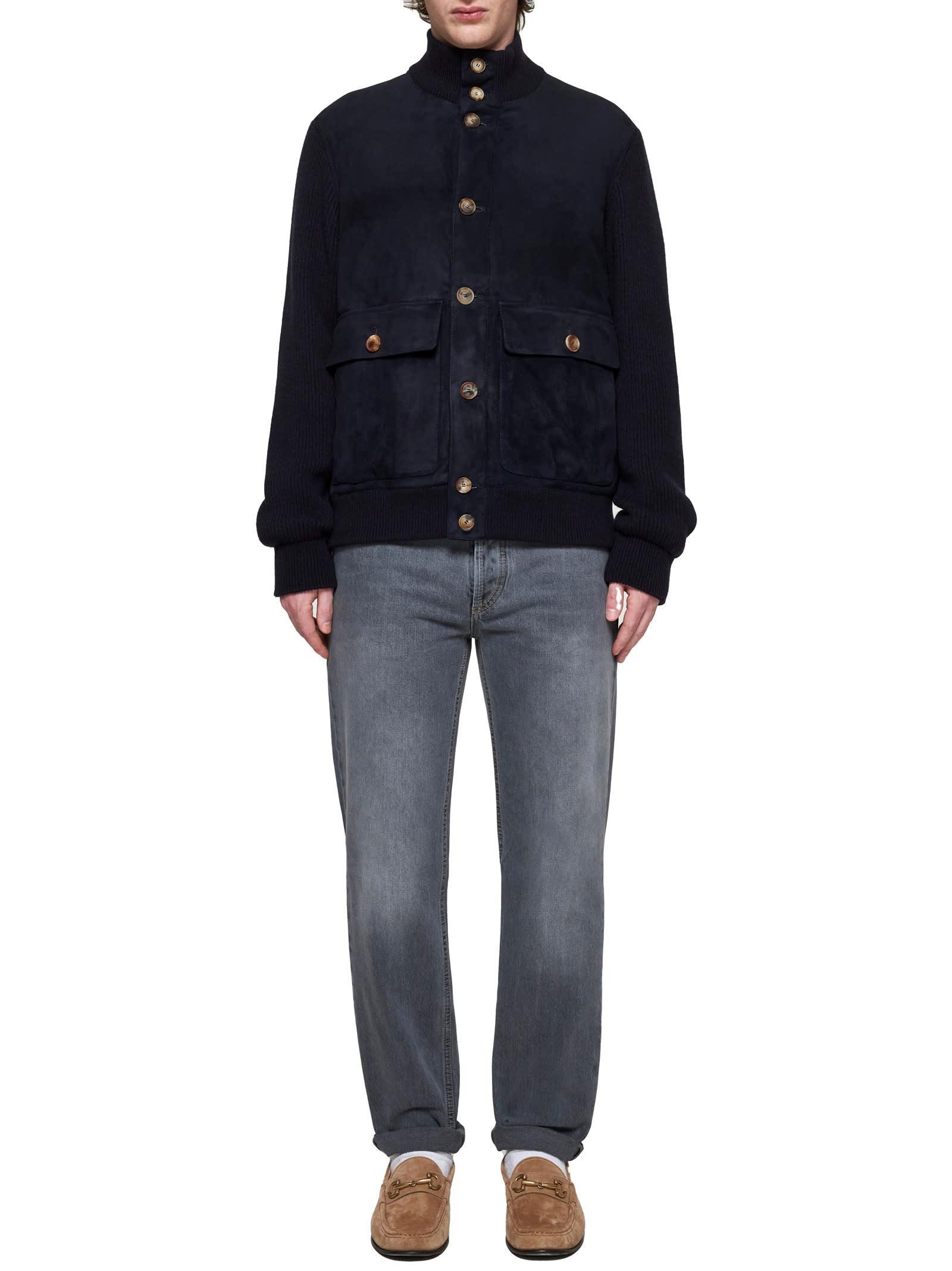 BRUNELLO CUCINELLI Panelled Knitted Jacket In Navy Product Image