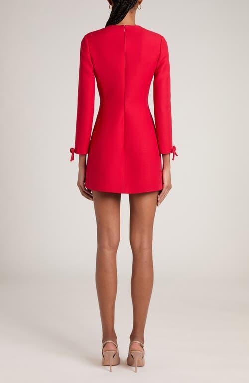 VALENTINO Garavani Bow Three-quarter Sleeve Virgin Wool & Silk Dress In Rosso Product Image