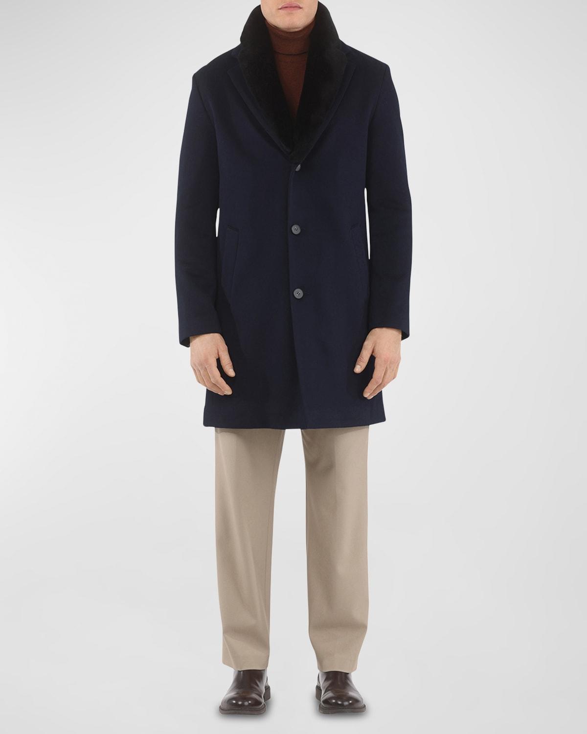 Men's Loro Piana Cashmere Short Coat with Detachable Lamb Shearling Collar Product Image