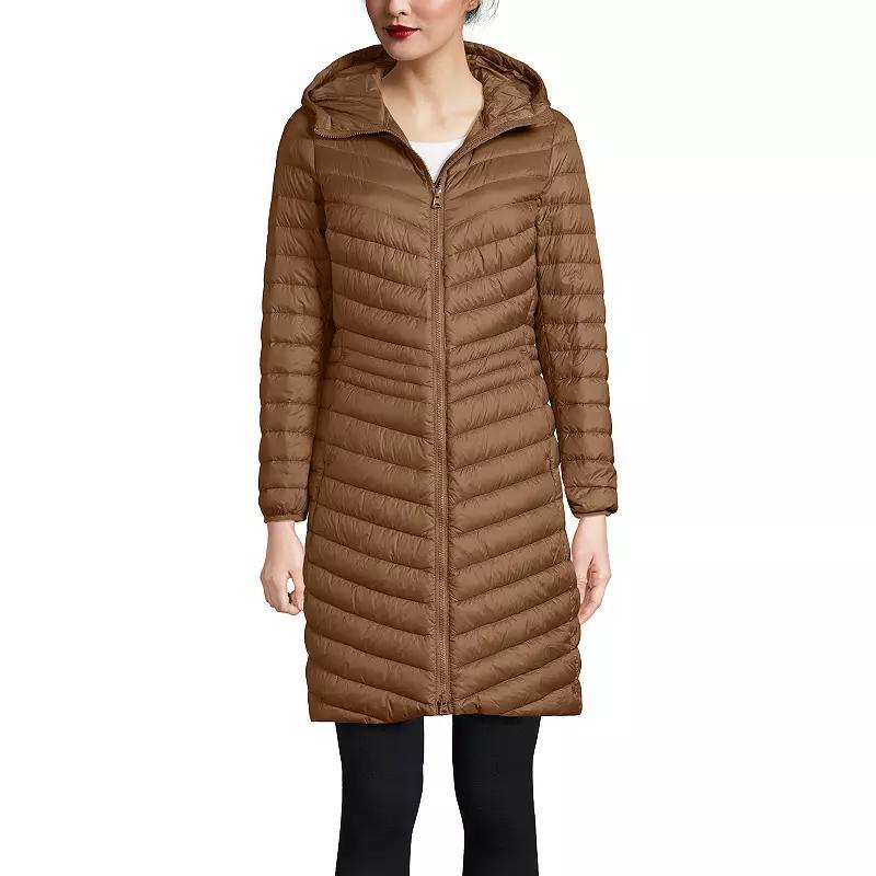 Petite Lands End Hood Wanderweight Ultralight Down Long Packable Coat, Womens Product Image