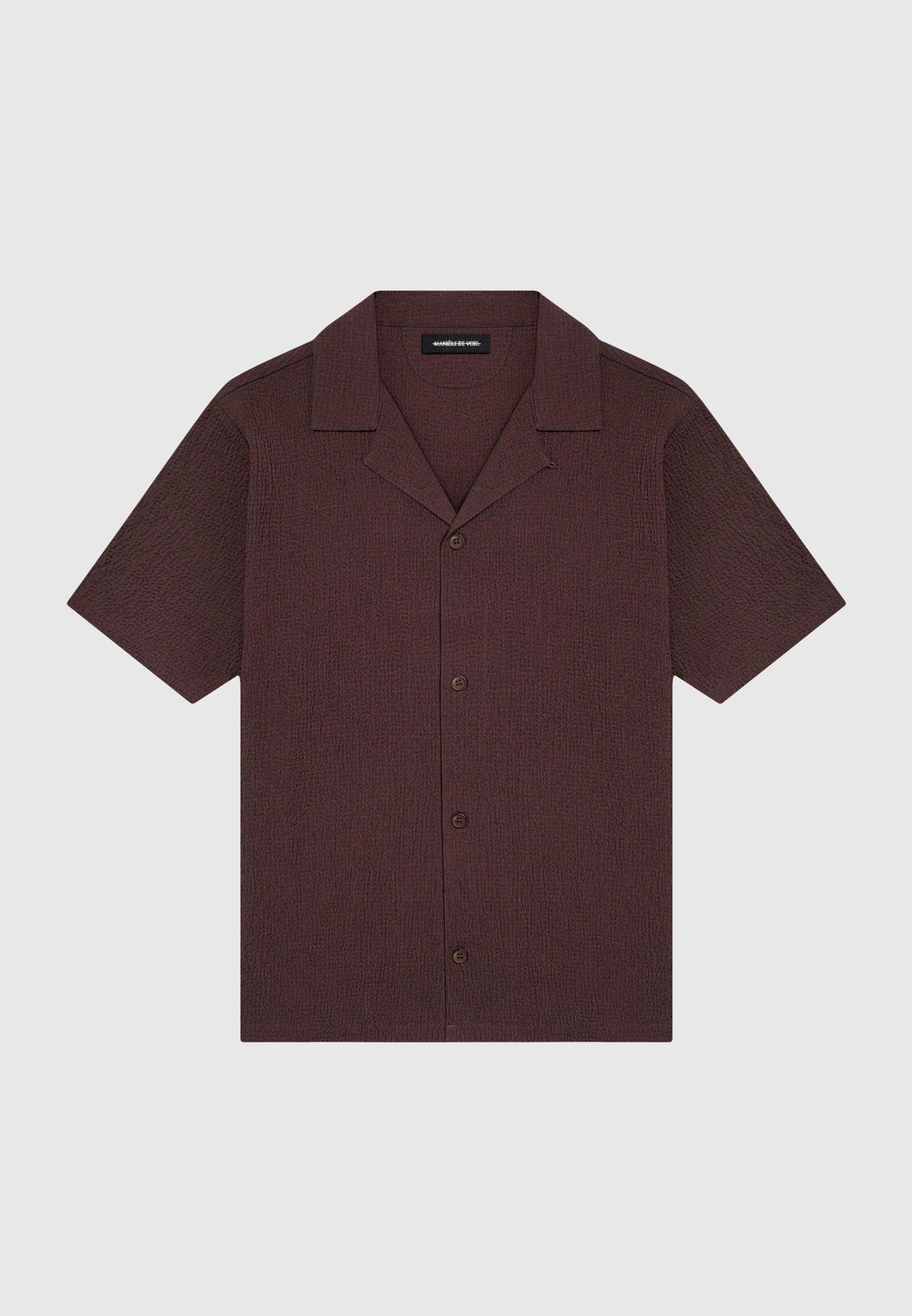 Seersucker Revere Shirt - Brown Male Product Image