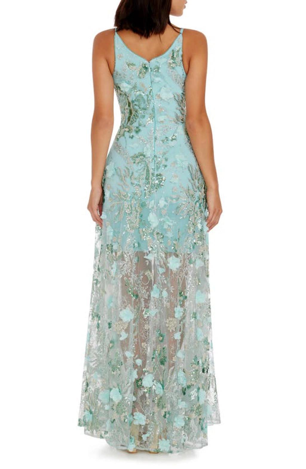 DRESS THE POPULATION Sidney Bead & Sequin Floral Appliqué Gown In Blue Product Image