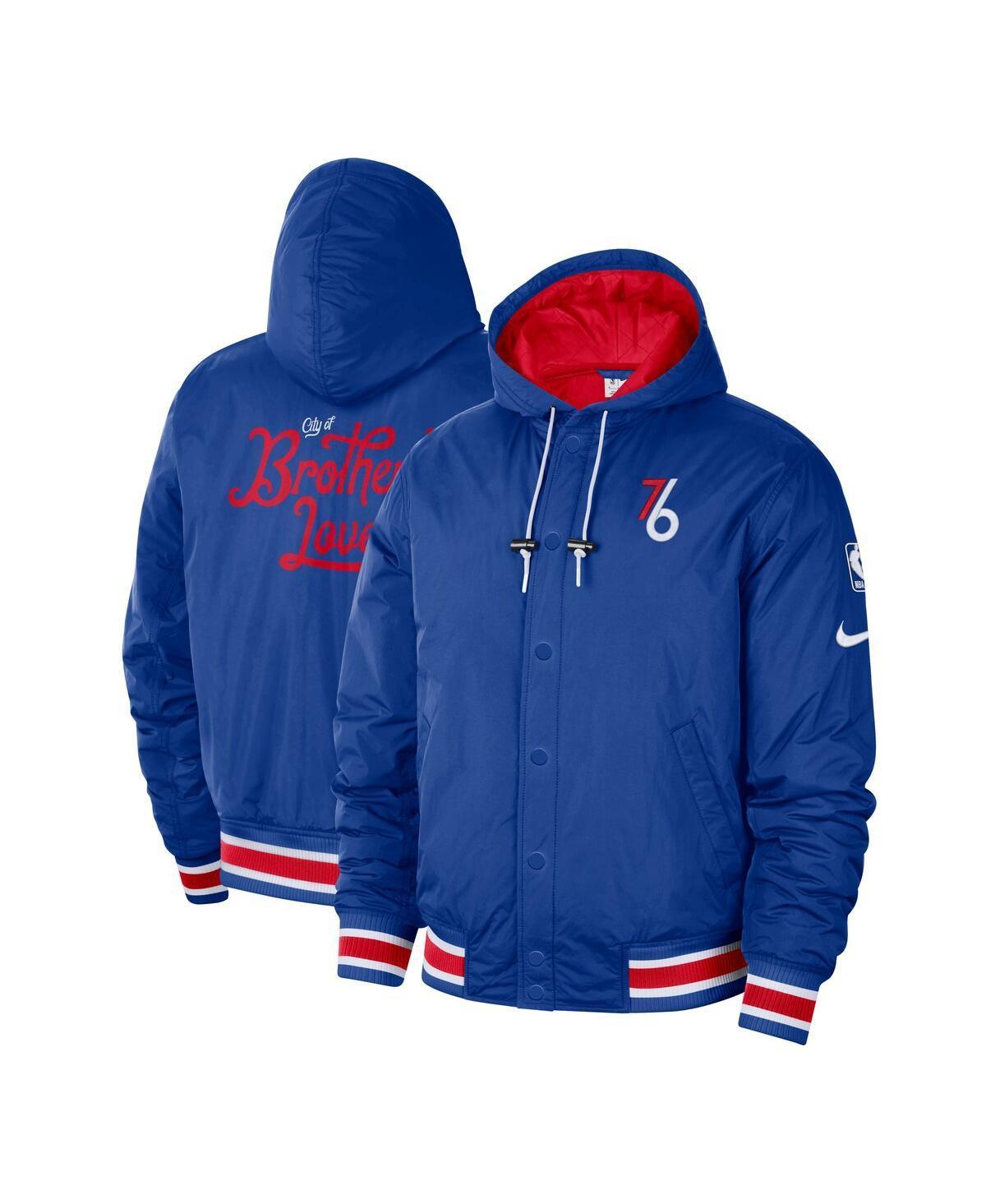 NIKE Men's  Blue, Red Philadelphia 76ers 2022/23 City Edition Courtside Bomber Full-zip Hoodie Jacket In Blue,red Product Image