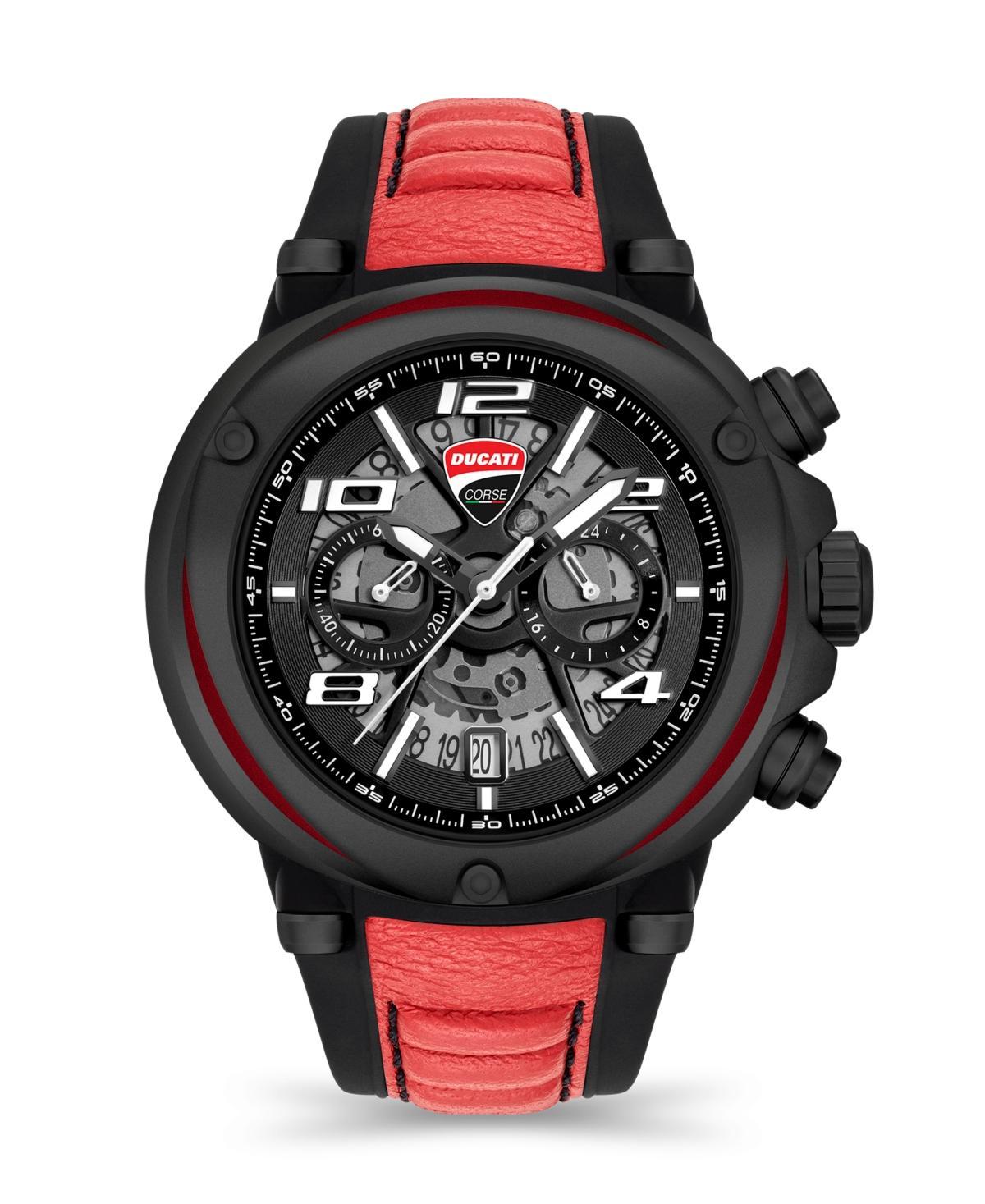 Ducati Corse Mens Partenza Collection Chronograph Timepiece Black Silicon with Red Leather Strap Watch, 49mm Product Image