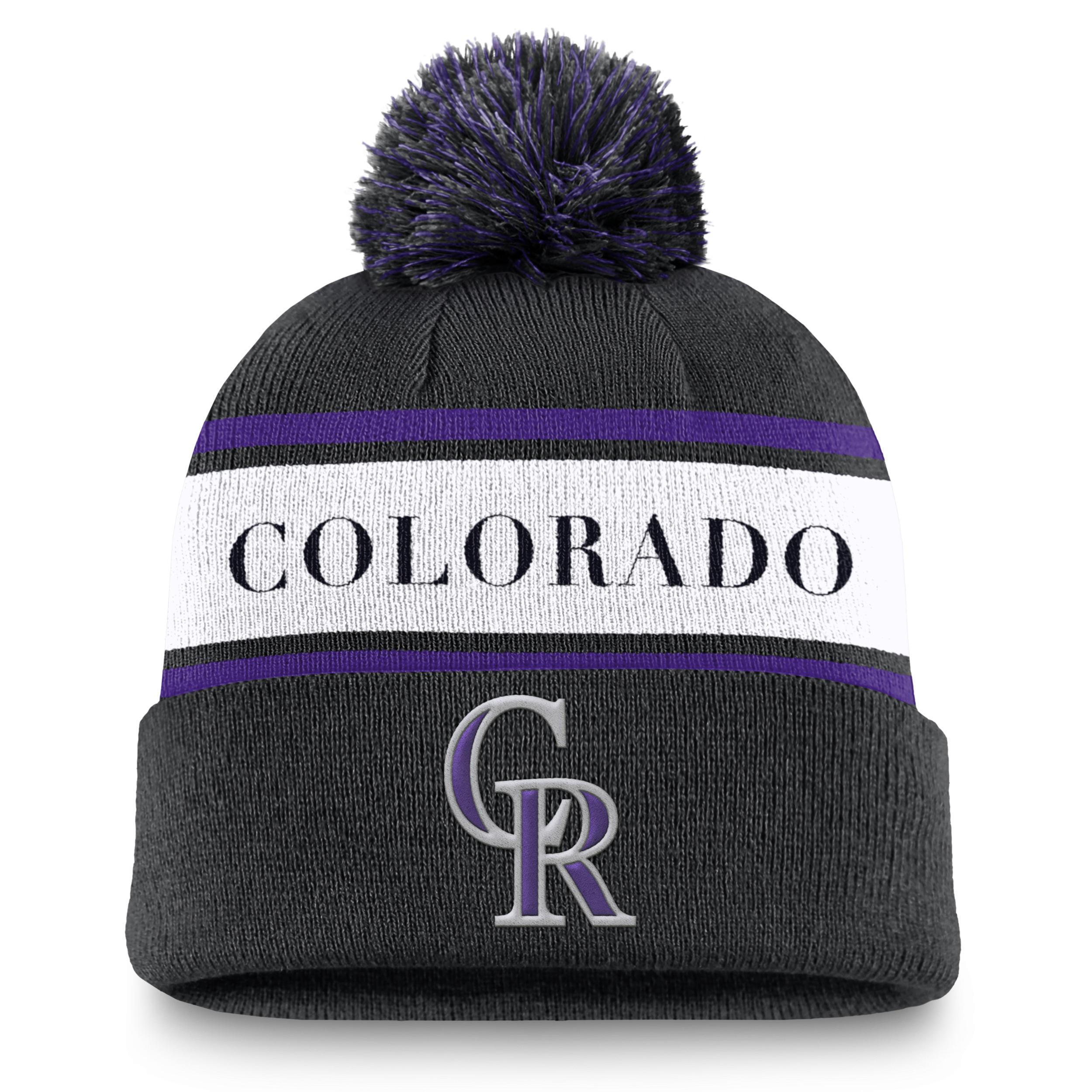 Colorado Rockies Team Stripe Peak Nike Mens MLB Cuffed Pom Beanie Product Image