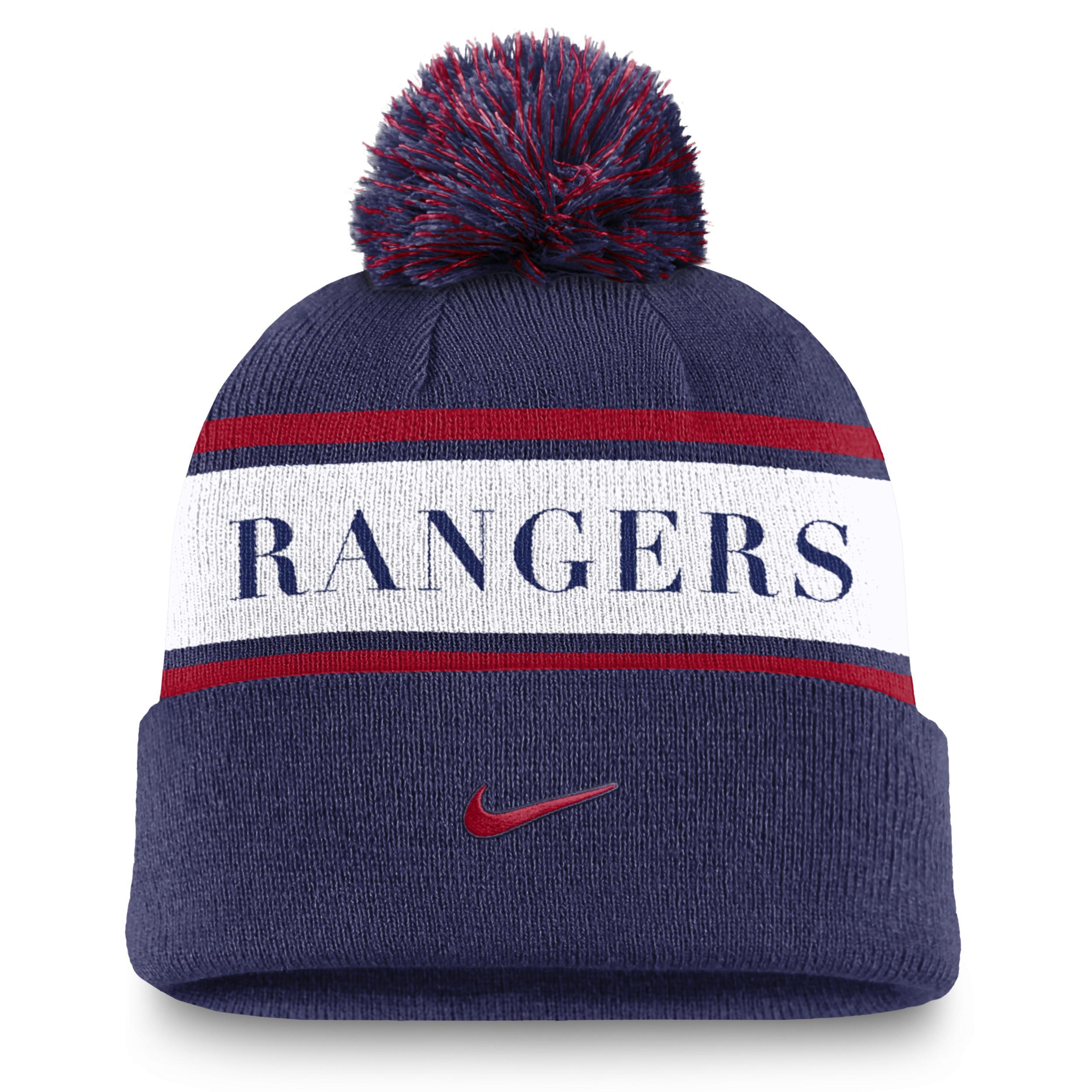 Texas Rangers Team Stripe Peak Nike Mens MLB Cuffed Pom Beanie Product Image