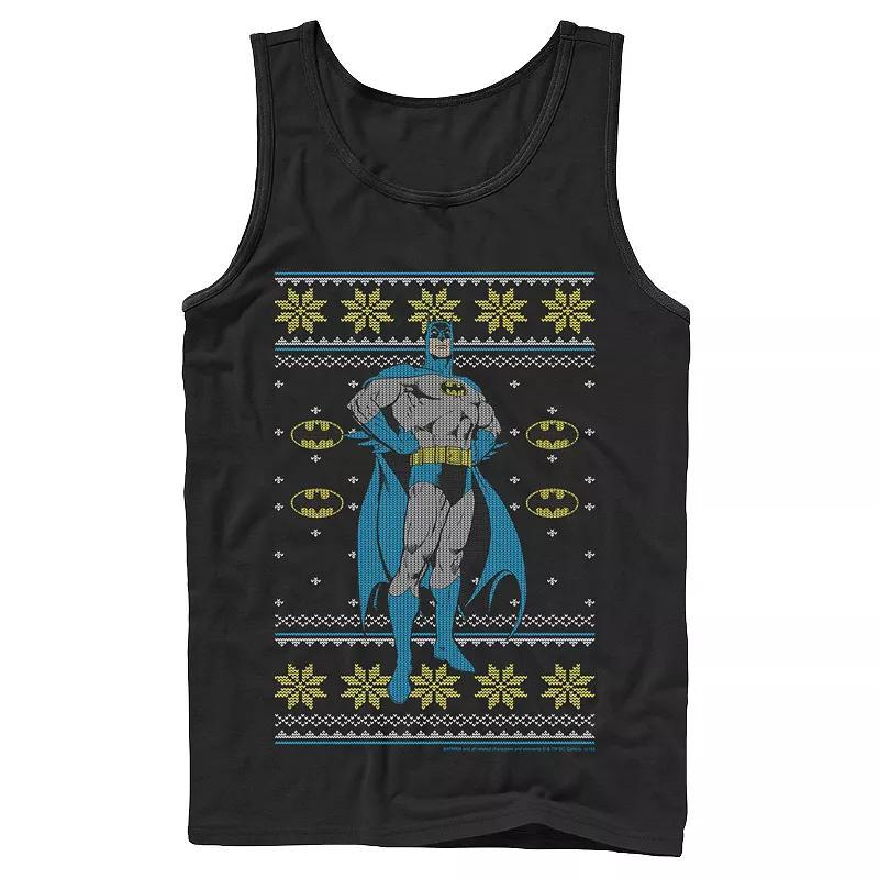 Mens DC Comics Batman Power Stance Christmas Sweater Style Tank Top Blue Product Image