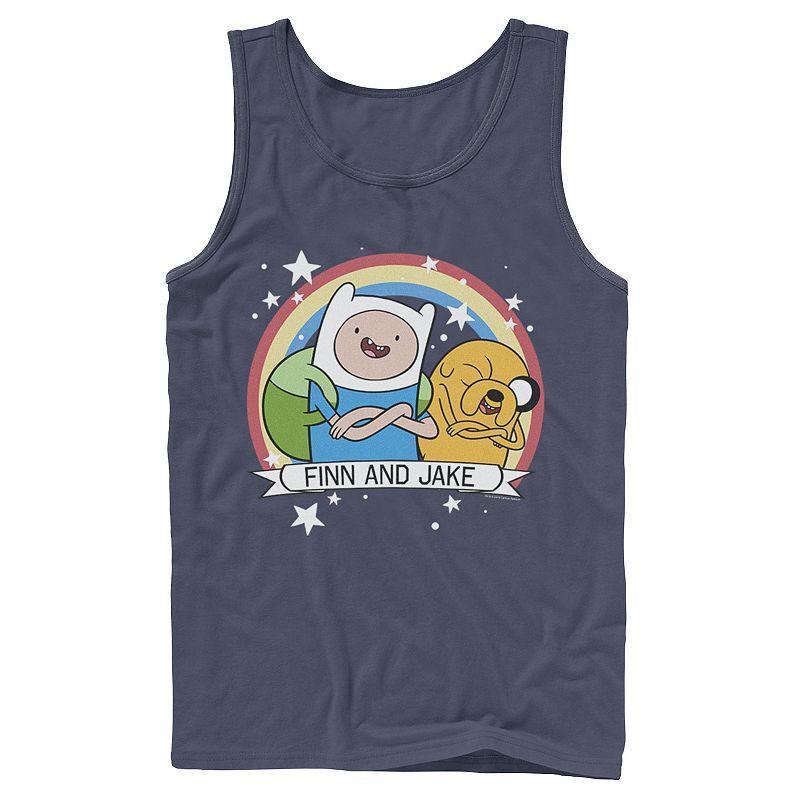 Mens Cartoon Network Adventure Time Finn & Jake Rainbow Banner Tank Top Blue Product Image