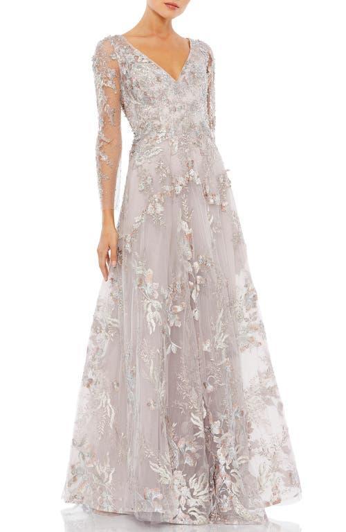 Mac Duggal Floral Embroidered Long Sleeve A-Line Gown Product Image