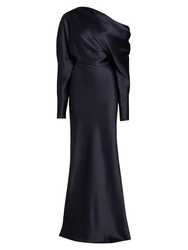 Womens Satin Off-The-Shoulder Draped Gown Product Image