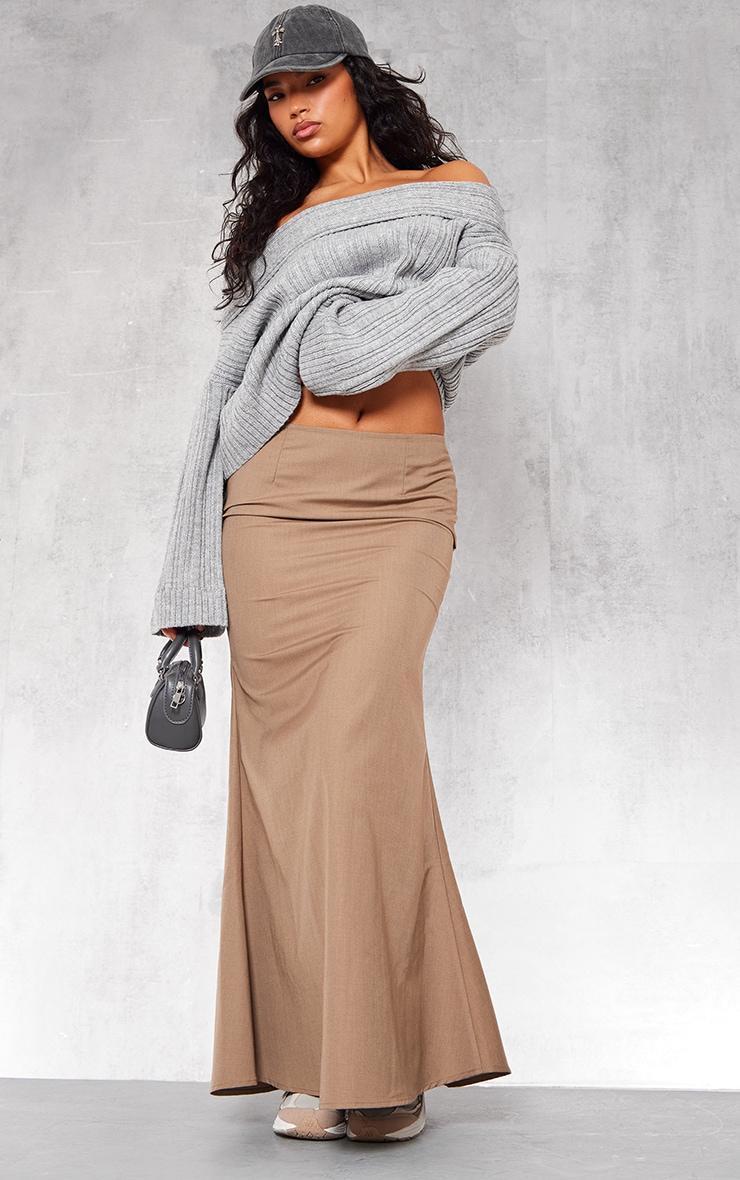 Taupe Woven Tailored Fishtail Maxi Skirt Product Image