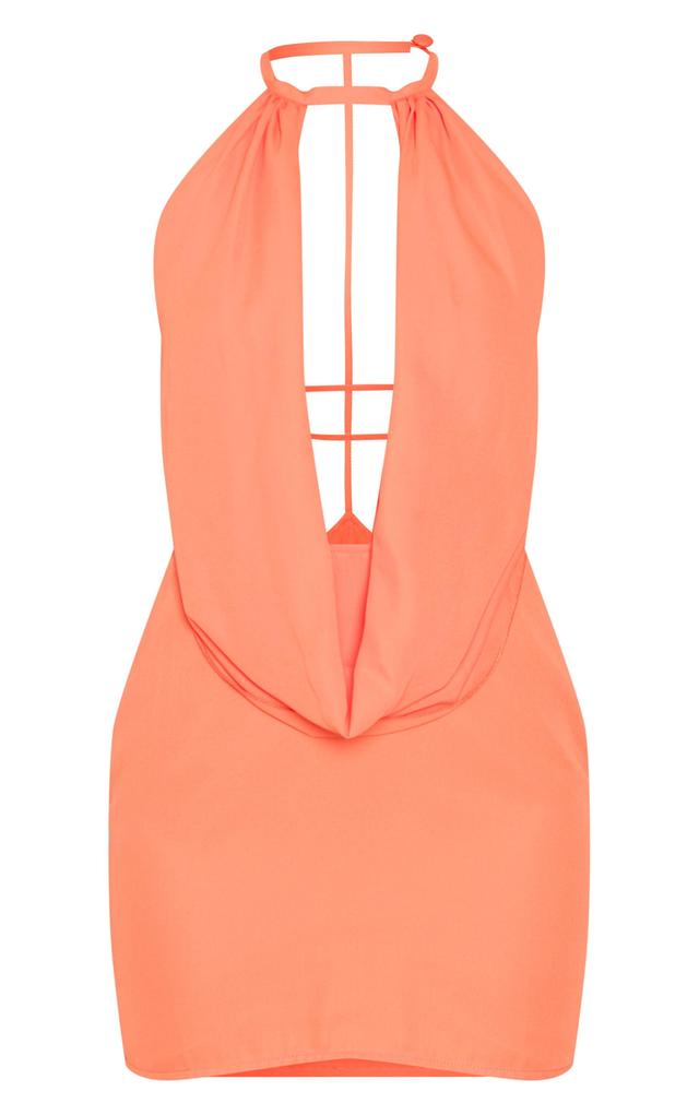 Orange Chiffon Cowl Neck Halter Mini Dress Product Image