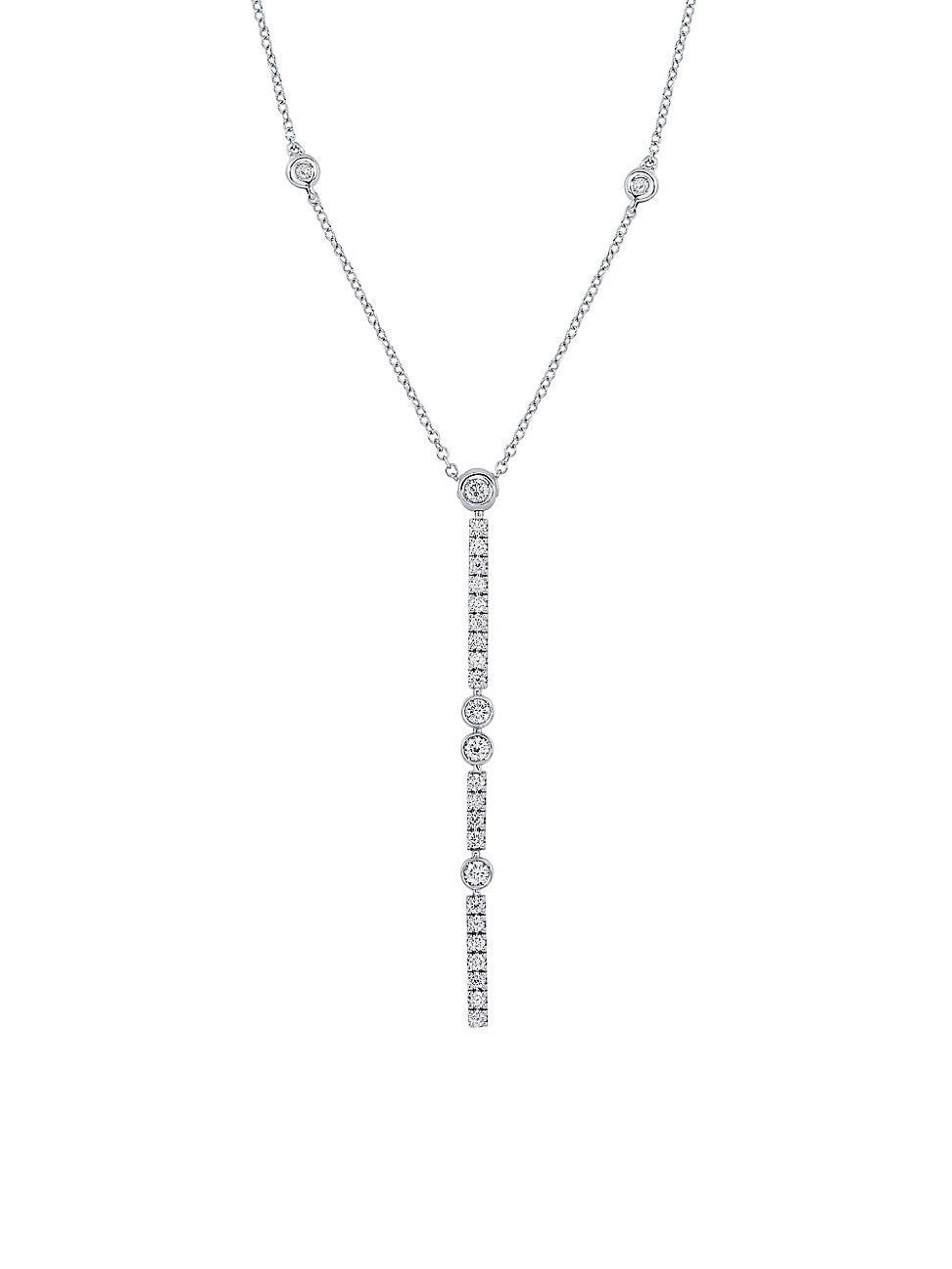 Womens Splash 18K White Gold & Diamond Vertical Bar Pendant Lariat Necklace Product Image