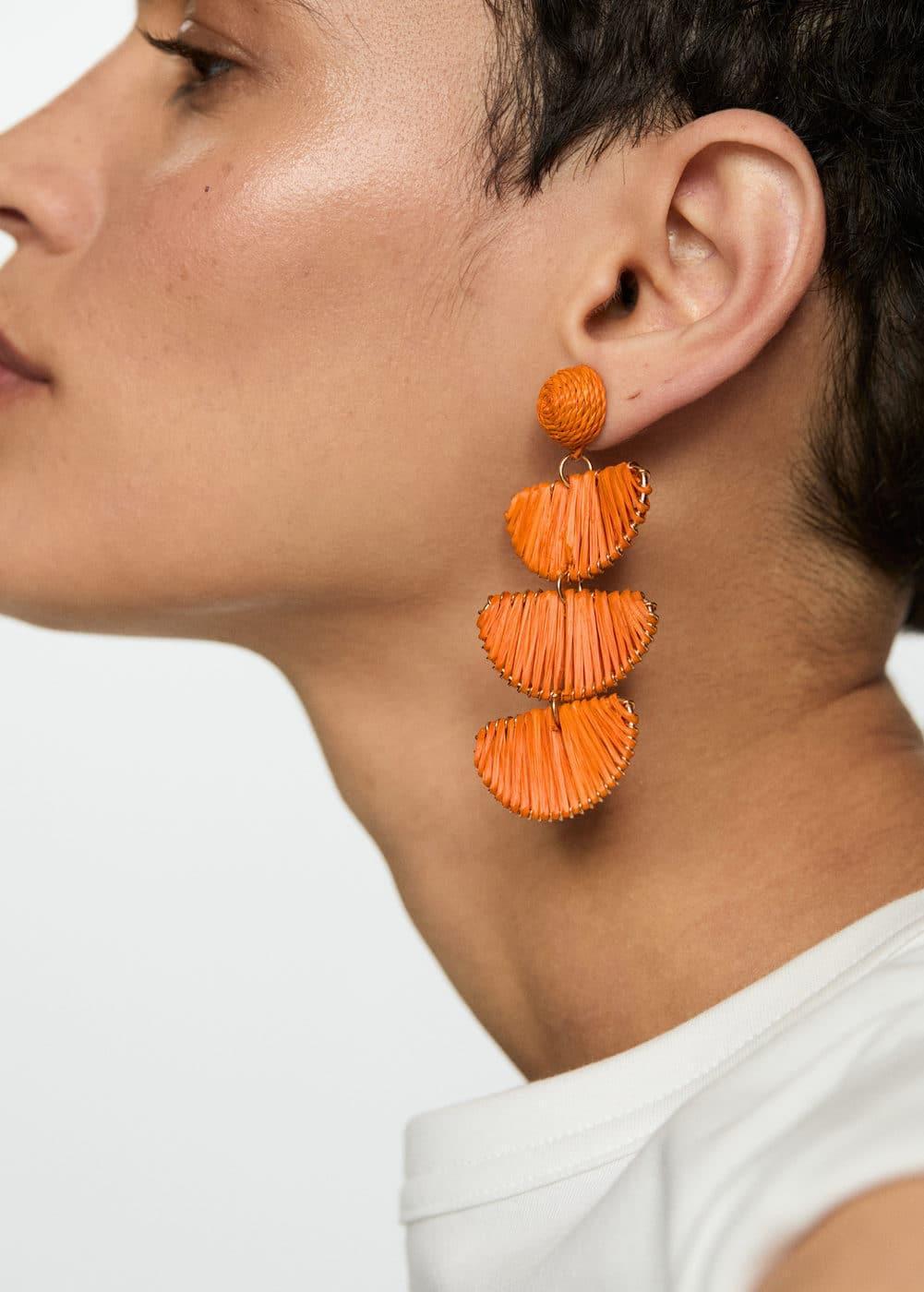 MANGO - Long raffia earrings - One size - Women Product Image