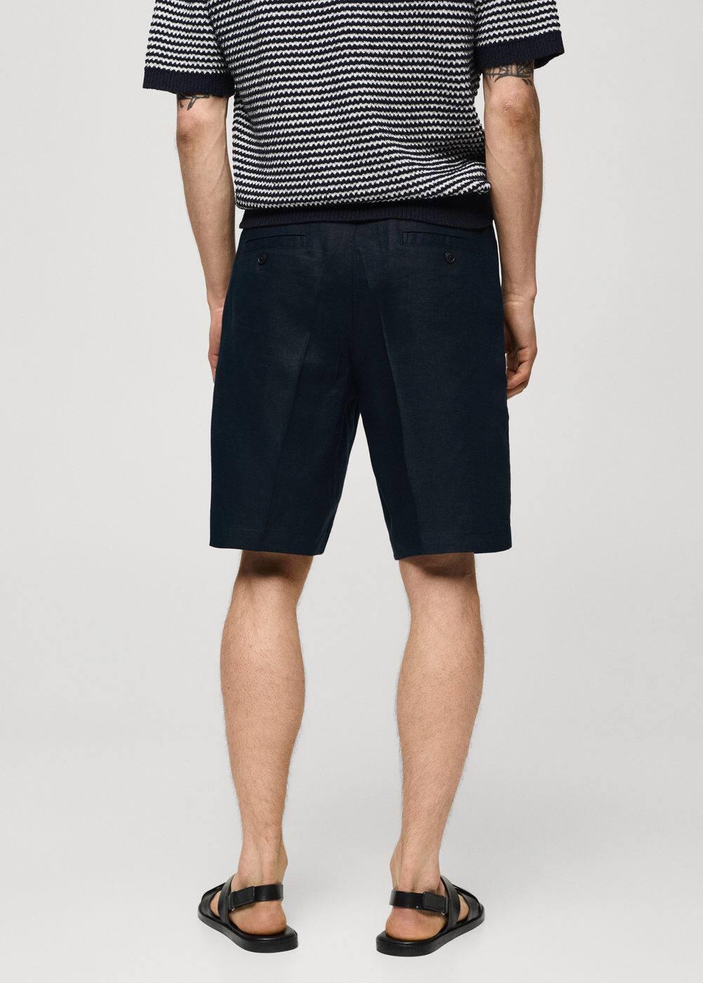 MANGO MAN - 100% linen bermuda shorts with darts dark navyMen Product Image