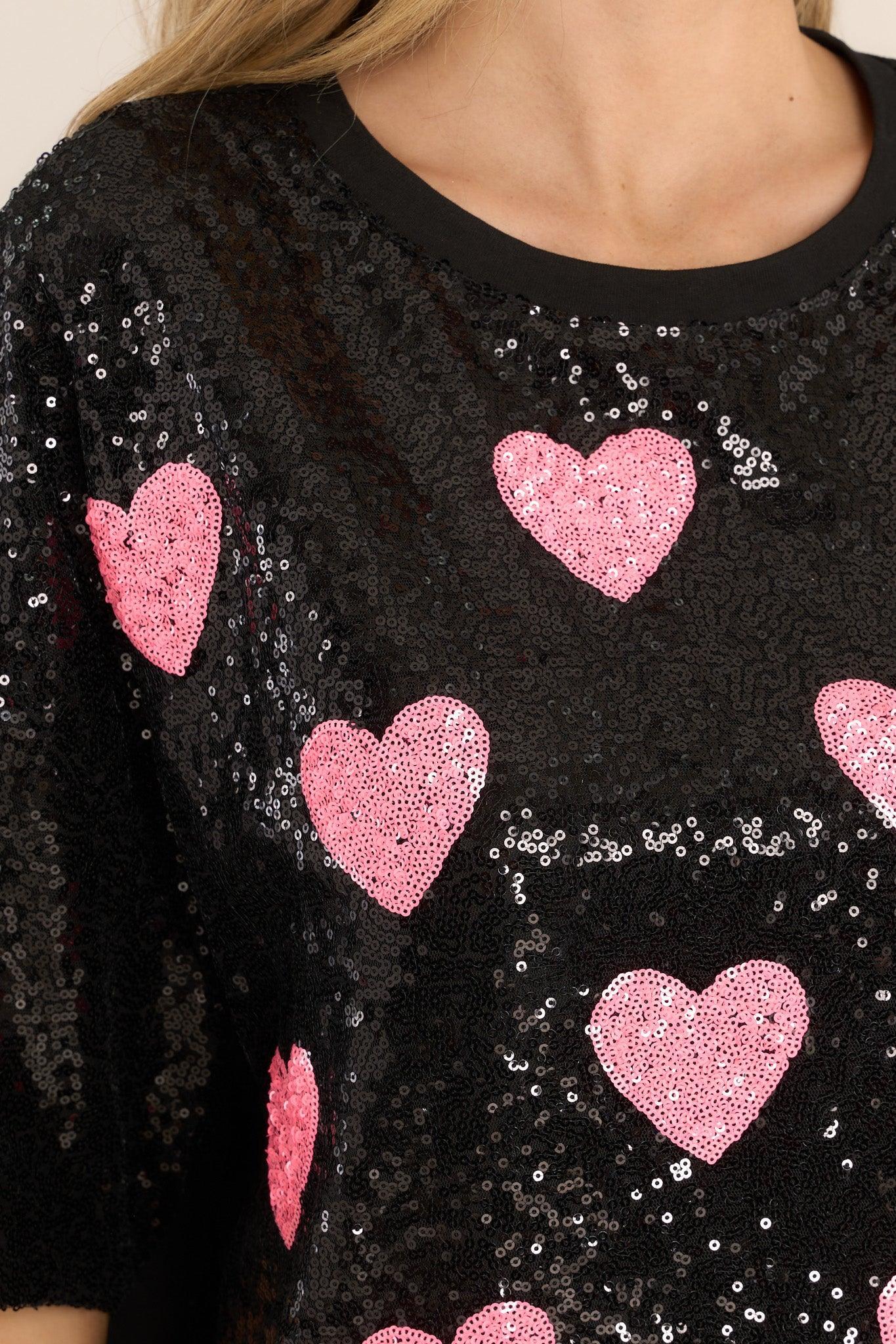 The Moment Black Sequin Heart Shirt Dress Product Image