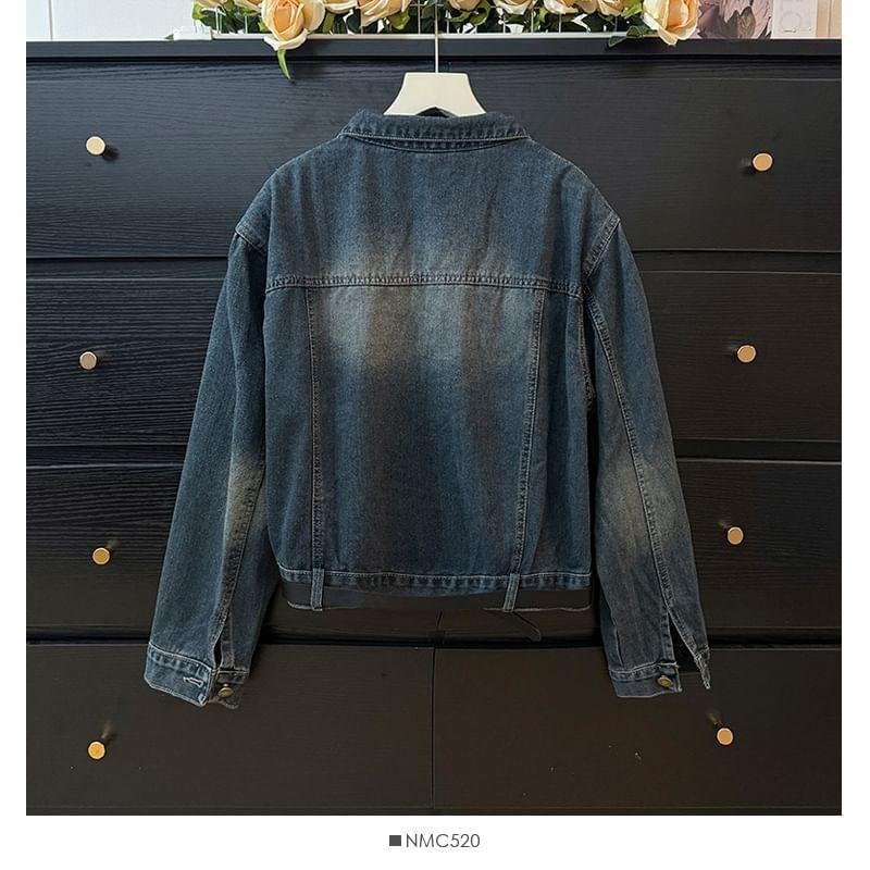 Washed Denim Trucker Jacket with Belt Product Image